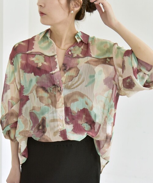 DIESEL シアーフラワープリントシャツ quaranciel ブラウス シャツ quaranciel:「洗濯機可能」シアー