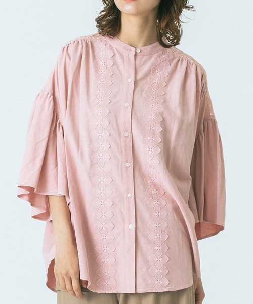 ROSE BUD ラッフルスリーブシャツ OKIRAKU（オキラク）の「(OKIRAKU×ROSE BUD)レースラッフルスリーブT