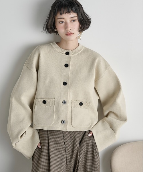 THE Yon カーディガン ゴム編みクロップドニットカーディガン
