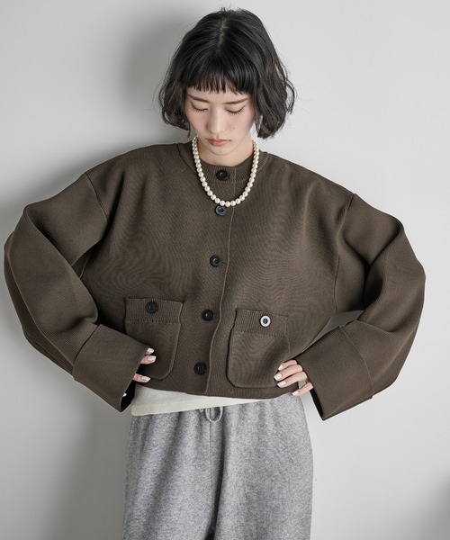 THE Yon カーディガン ゴム編みクロップドニットカーディガン
