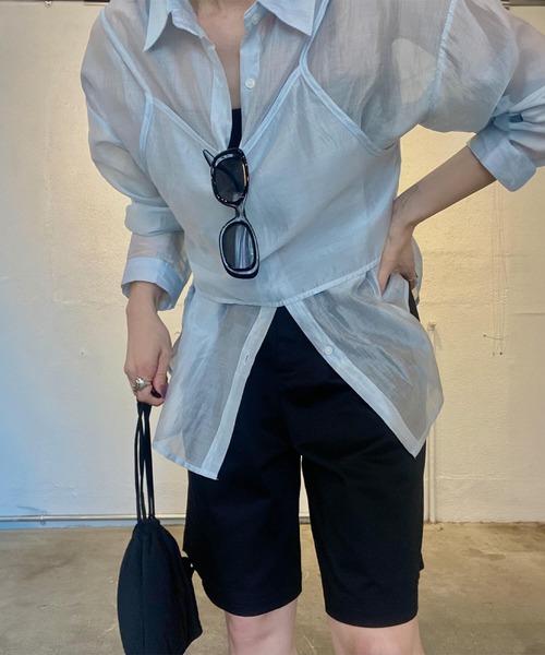 アンサンブル ビスチェ付きシアーシャツ(kiharu select) / 長袖 2点セット セットアイテム カラーシャツ シアートップス シースルー