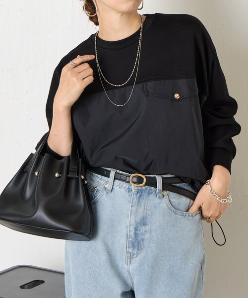 tシャツ フハク切替ダンボールカットソー レディース