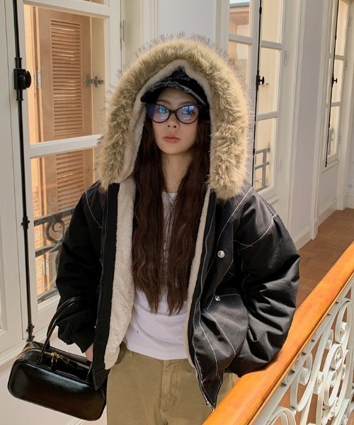 Aelina ミリタリージャケット モッズコート ファー付きショート