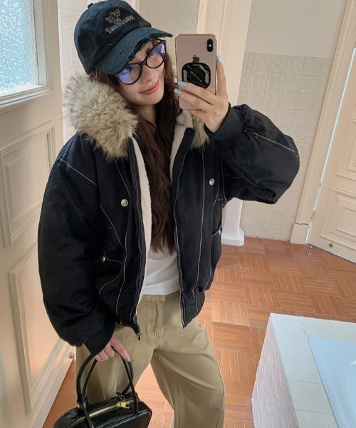 Aelina ミリタリージャケット モッズコート ファー付きショート