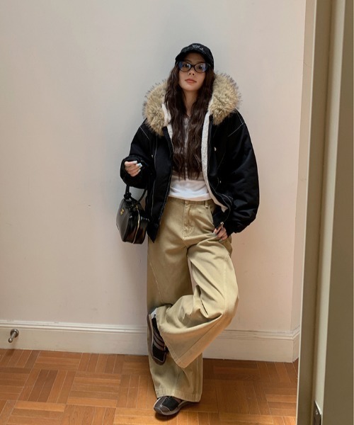 Aelina ミリタリージャケット モッズコート ファー付きショート