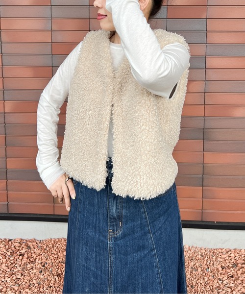 Cura Closet ベスト ジレ 「loverara.loverara select」フェイクファー