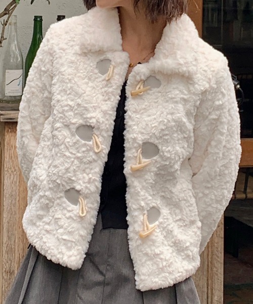 gloverall オフホワイト ダッフルコート モコモコウール 38 フード ダッフルコート コート 「25年秋冬新規」ふわふわモコモコフェイク