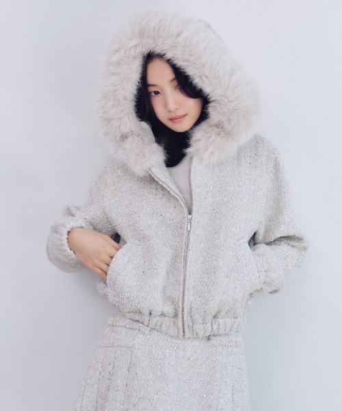 SNIDEL（スナイデル） ブルゾン アウター ファー付きツイードブルゾン