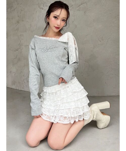 新品未使用美品ボリュームフリルスカートホワイト gossip!ロサンゼルス スカート フェミニンフリルティアード ロング