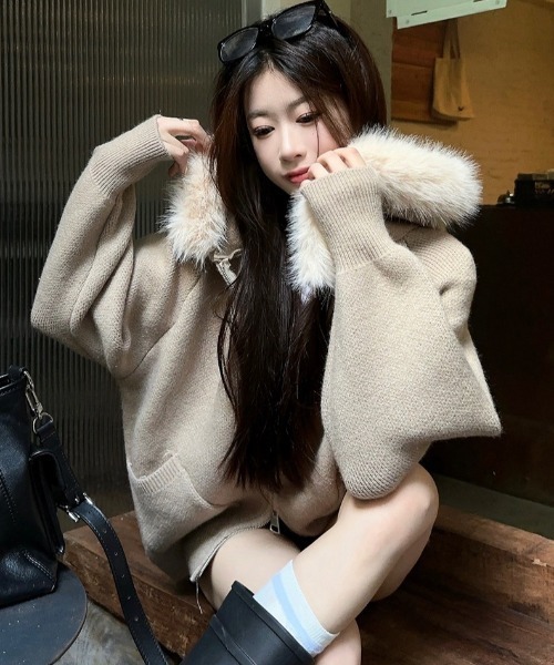 「DIAVEL」 ジップアップパーカー M ホワイト レディース_画像9