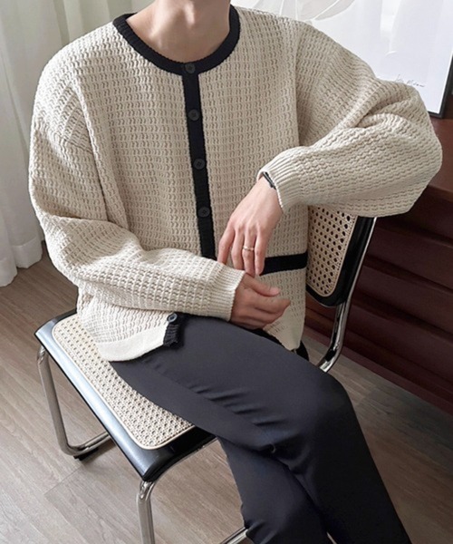 NOWLE（ノウル） カーディガン 「NOWLE」バイカラー パイピング ニット