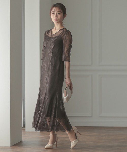 「Kana」 7分袖ワンピース L チャコールグレー レディース_画像3