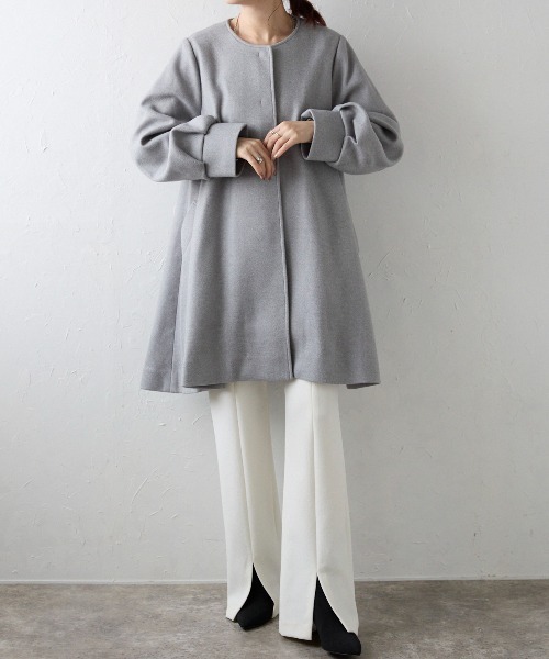 「&HALF」 「noa-ge」ノーカラーコート M アイボリー レディース_画像2