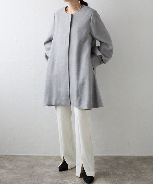 「&HALF」 「noa-ge」ノーカラーコート M アイボリー レディース_画像3