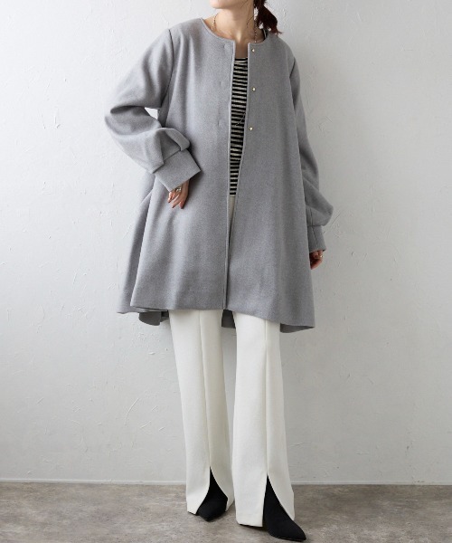 「&HALF」 「noa-ge」ノーカラーコート M アイボリー レディース_画像7