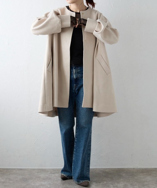 「&HALF」 「noa-ge」ノーカラーコート M アイボリー レディース_画像9