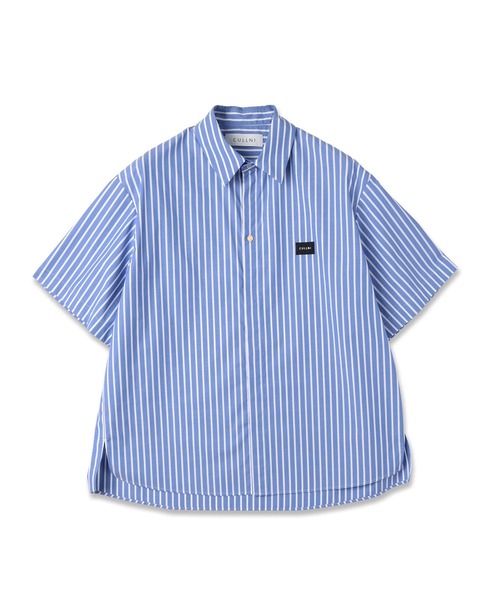 cullni シャツ ネイビー ストライプ CULLNI（クルニ） シャツ High Count Broad Embroidery Patch Short