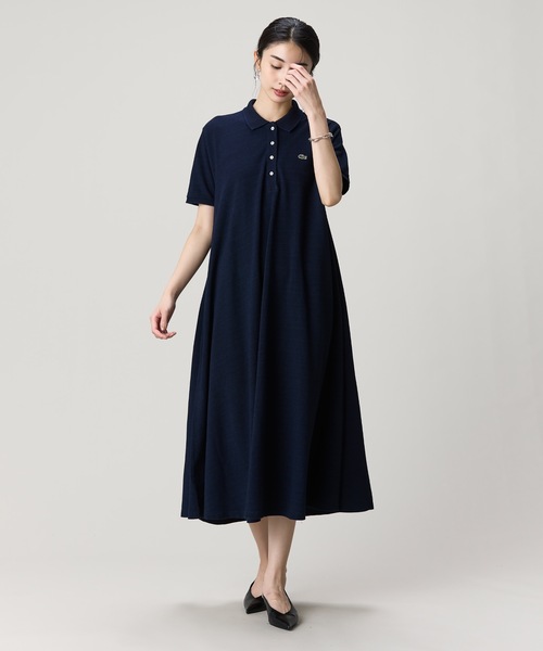 LACOSTE（ラコステ） ワンピース 夏 半袖 インディゴ鹿の子ポロドレス