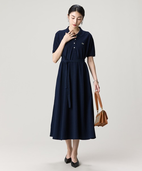 LACOSTE（ラコステ） ワンピース 夏 半袖 インディゴ鹿の子ポロドレス