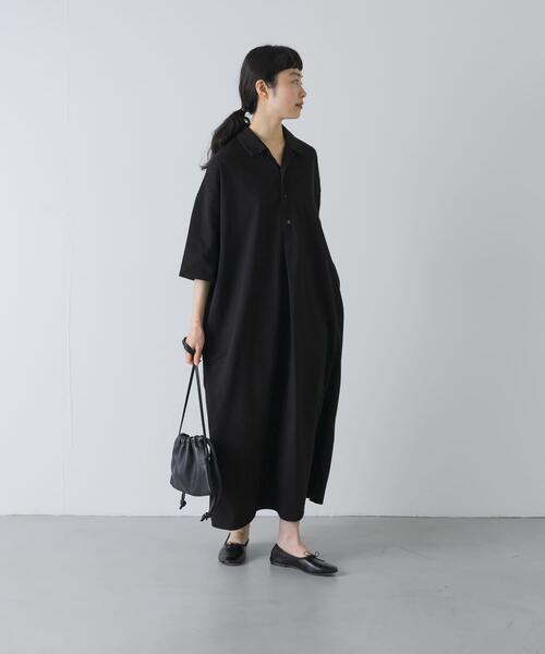 かぐれ ワンピース 「2サイズ展開」オープンカラーカットワンピース