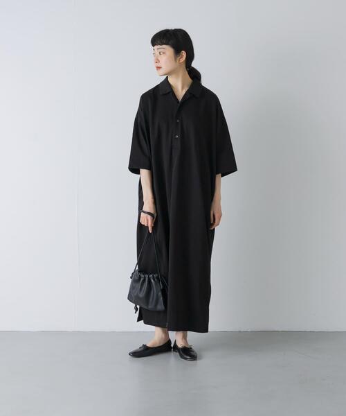 かぐれ ワンピース 「2サイズ展開」オープンカラーカットワンピース