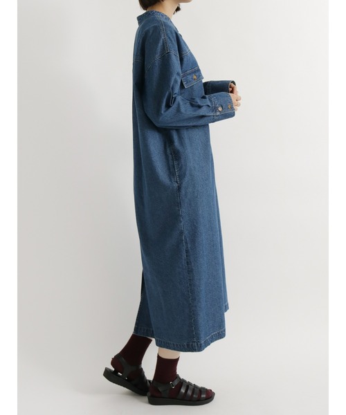 「Samansa Mos2 blue」 長袖ワンピース フリ- ネイビー レディース_画像6