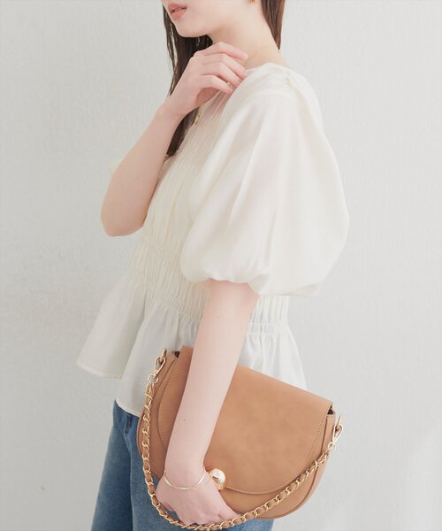 natural couture ブラウス シャツ 半袖 シャーリングパフスリーブ