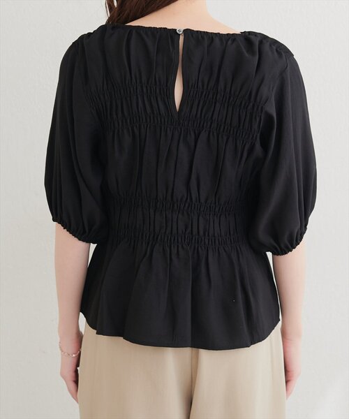 natural couture ブラウス シャツ 半袖 シャーリングパフスリーブ
