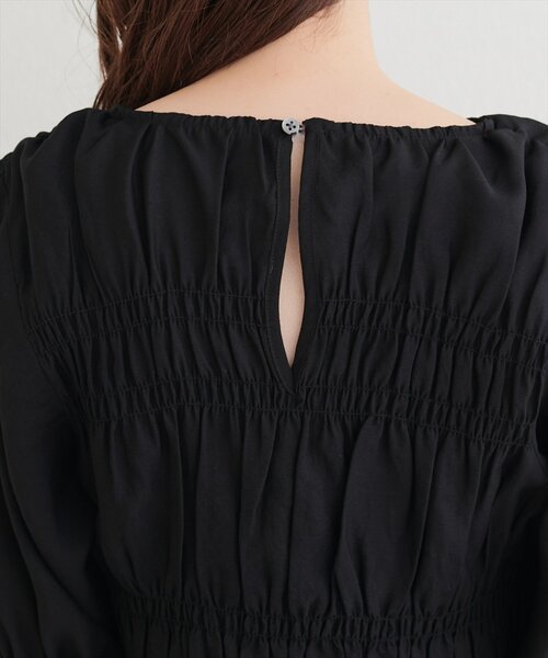 natural couture ブラウス シャツ 半袖 シャーリングパフスリーブ