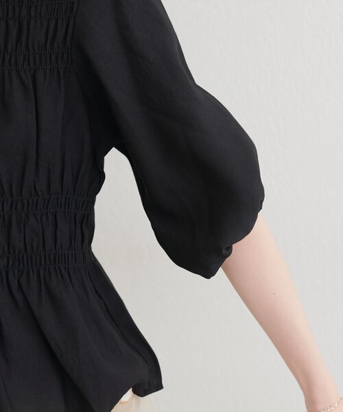 natural couture ブラウス シャツ 半袖 シャーリングパフスリーブ