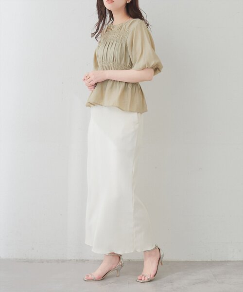 natural couture ブラウス シャツ 半袖 シャーリングパフスリーブ