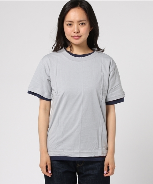 tシャツ Tシャツ WEST SHORE リアルレイヤード2in1Tee/無地 グレー ネイビー Tシャツ02