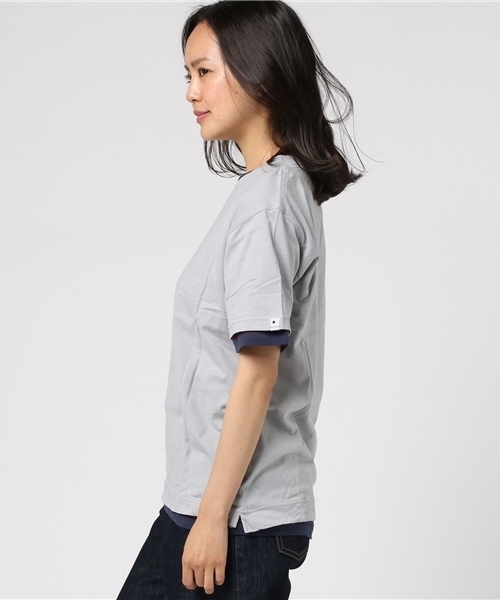 tシャツ Tシャツ WEST SHORE リアルレイヤード2in1Tee/無地 グレー ネイビー Tシャツ03