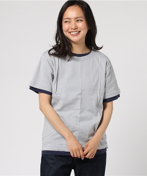 tシャツ Tシャツ WEST SHORE リアルレイヤード2in1Tee/無地 グレー ネイビー Tシャツ10