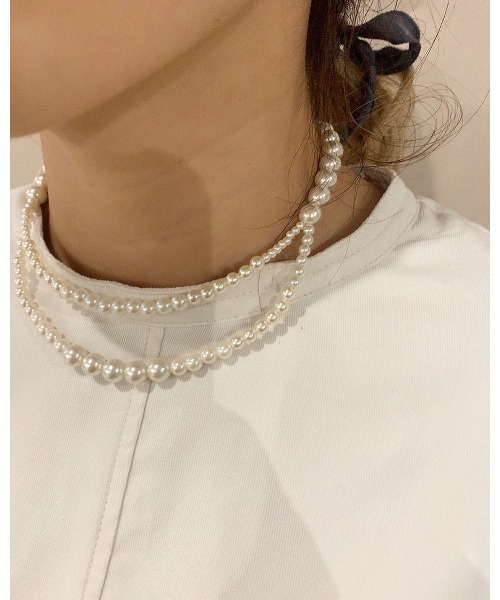 mou ネックレス パールセンターダブルネックレス レディース