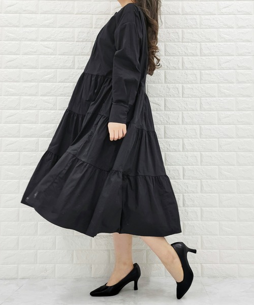Lace Ladies シャツワンピース 長袖ティアードシャツワンピース