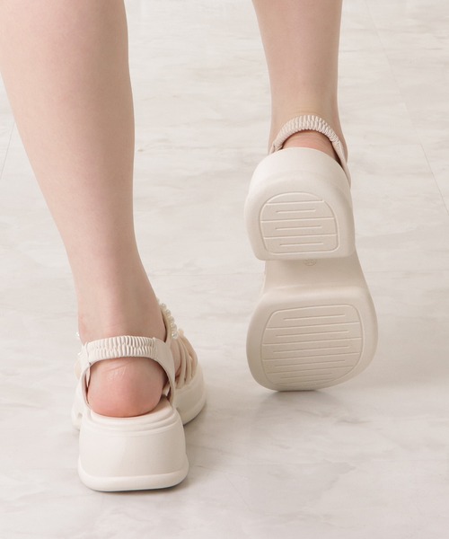 Lace Ladies サンダル ナローストラップパールシュシュサンダル