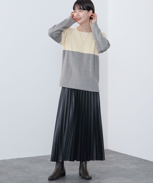 ニット セーター BEAMS HEART / バイカラー 総針 ニットプルオーバー レディース BEAMS HEART ニット セーター / バイカラー 総針 ニットプル