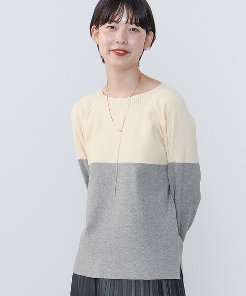 ニット セーター BEAMS HEART / バイカラー 総針 ニットプルオーバー レディース BEAMS HEART ニット セーター / バイカラー 総針 ニットプル