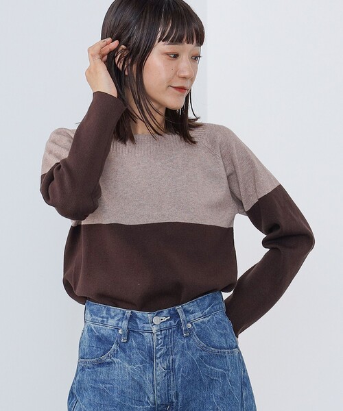 ニット セーター BEAMS HEART / バイカラー 総針 ニットプルオーバー レディース BEAMS HEART ニット セーター / バイカラー 総針 ニットプル