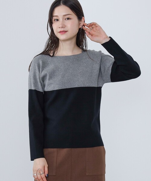 ニット セーター BEAMS HEART / バイカラー 総針 ニットプルオーバー レディース