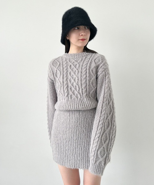 美品　エルケーベネット　シルク　ワンピース　US2 Heather（ヘザー） ワンピース ケーブルニットミニワンピース 986362