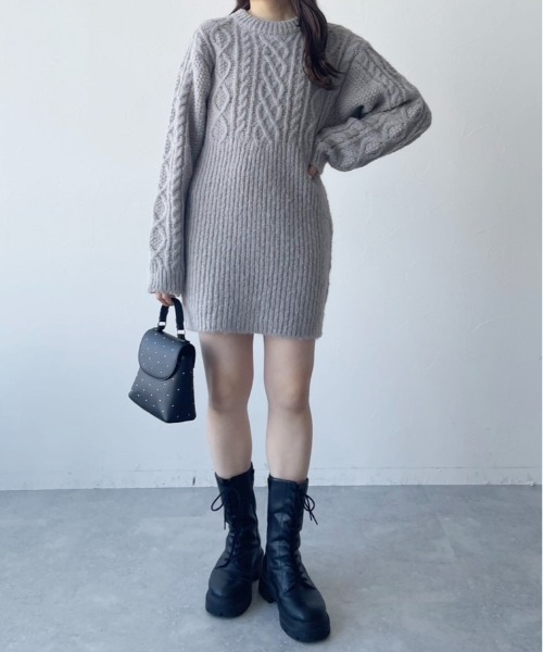 ヘザー ハイネックニット Vネックケーブルニット ワンピ セット heather - ヘザー ハイネックニット Vネックケーブルニット ワンピ