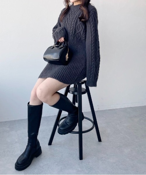 ヘザー ハイネックニット Vネックケーブルニット ワンピ セット heather - ヘザー ハイネックニット Vネックケーブルニット ワンピ