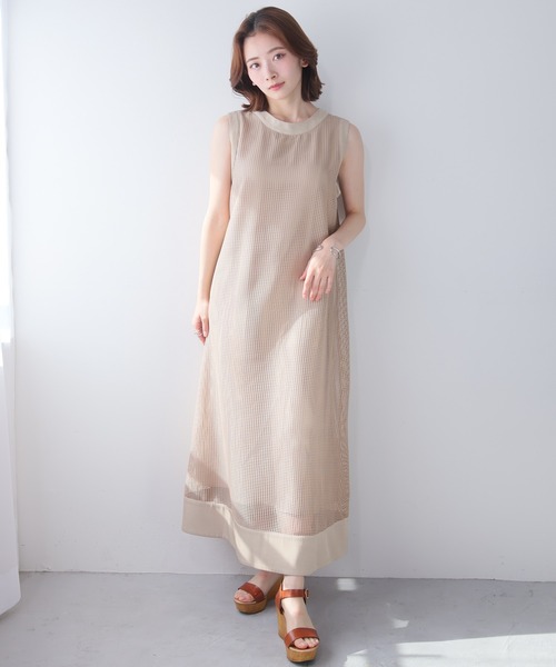 ムータマリン　ベージュ ジップアップ ワンピース LADYMADE（レディメイド） ワンピース レースアップメッシュワンピース