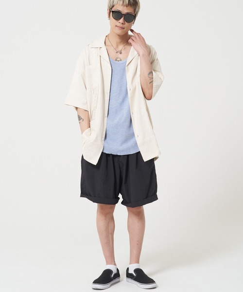 ROUGH TRADE シャツ 麻レーヨン 半袖キューバシャツ(M1) メンズ