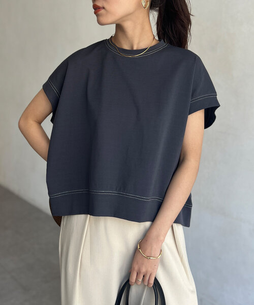 Chez toi tシャツ ラメ糸ステッチBACKコクーンTシャツ
