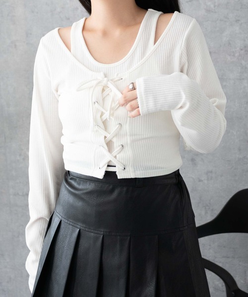 WEGO（ウィゴー） tシャツ WEGO/レイヤードレースアップ長袖トップス 