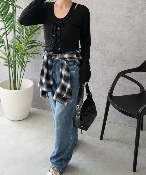 WEGO（ウィゴー） tシャツ WEGO/レイヤードレースアップ長袖トップス