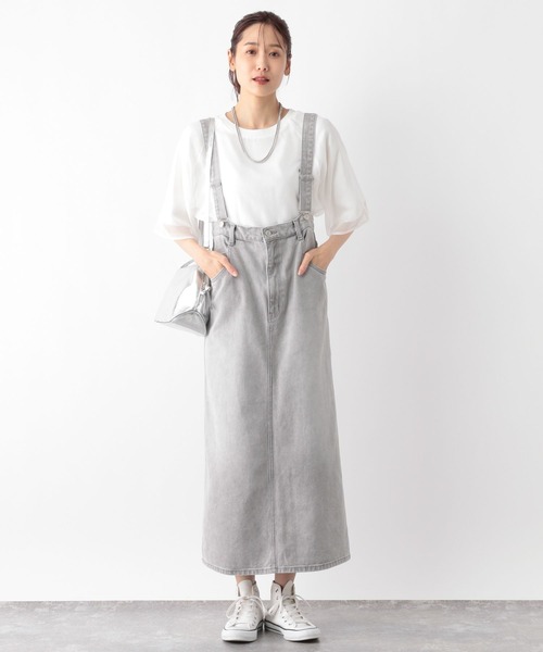 GLOBAL WORK tシャツ Tシャツ シフォンドッキングプルオーバー7分袖 